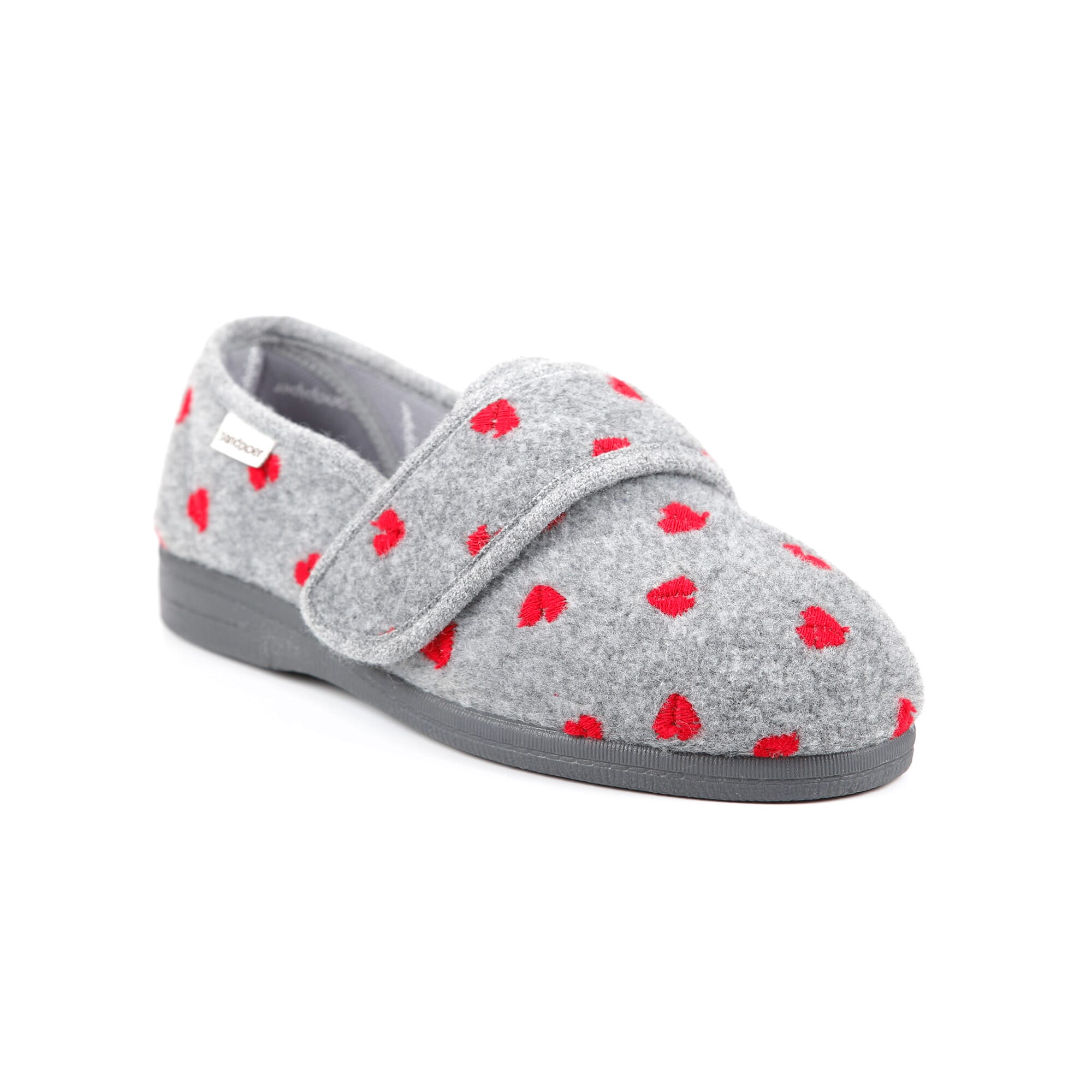 sophie ladies ultra wide slipper grey hearts