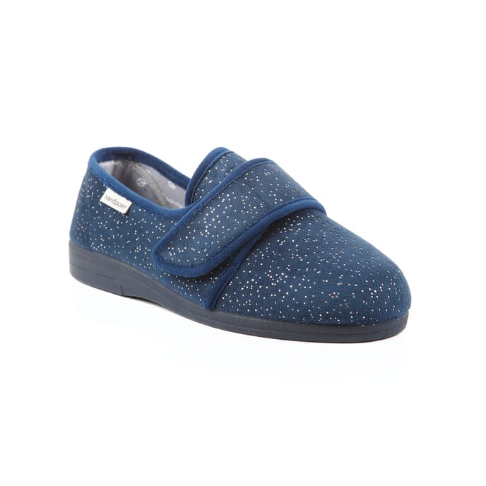 sophie ladies ultra wide slipper navy sparkle