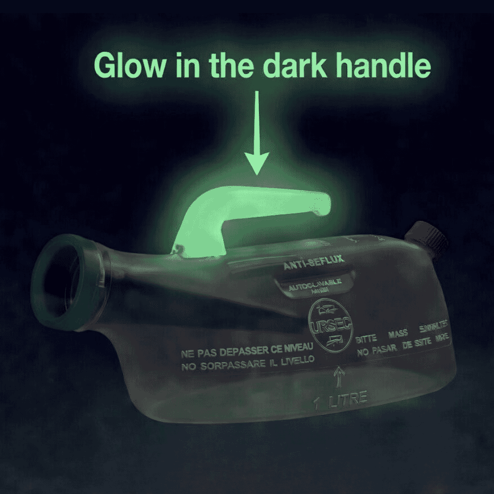 spillproof male urinal glow in the dark handle