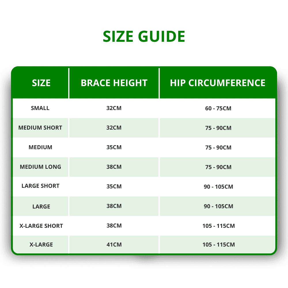 spine hyperextension brace size guide
