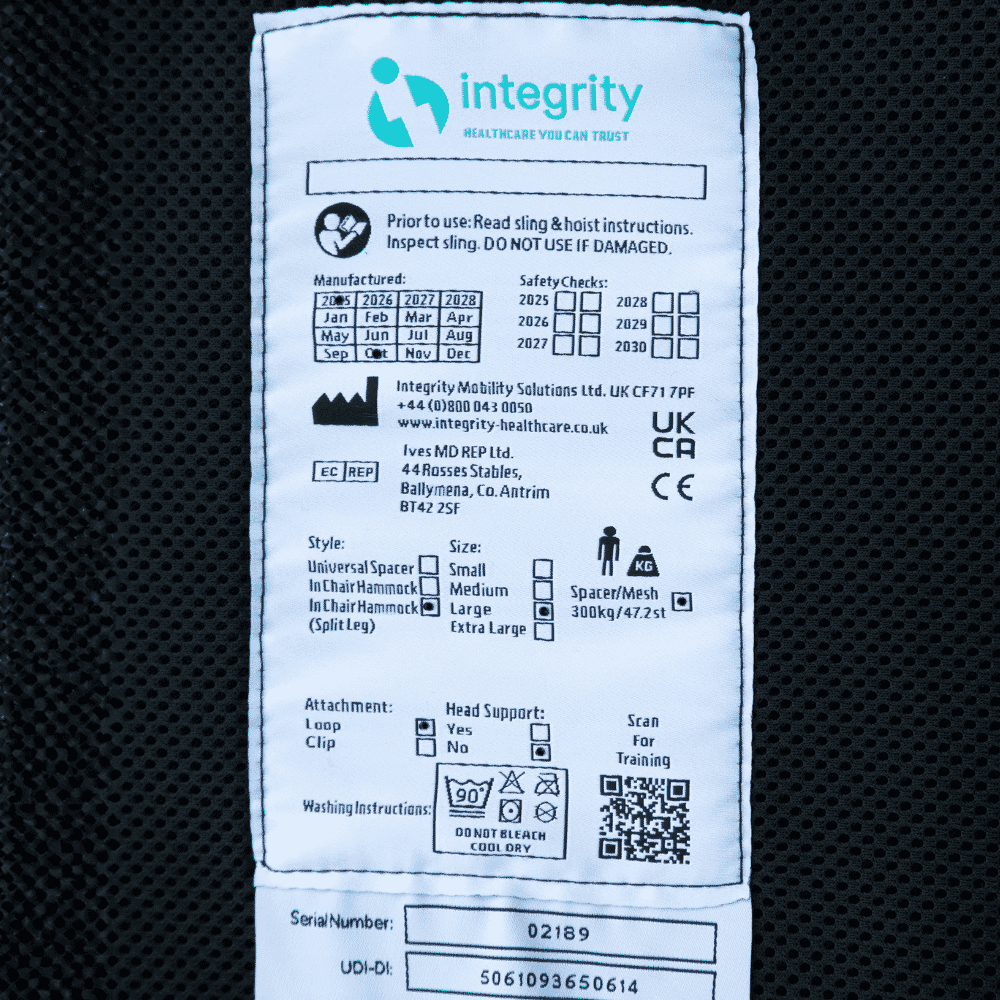 split leg in chair hammock sling label