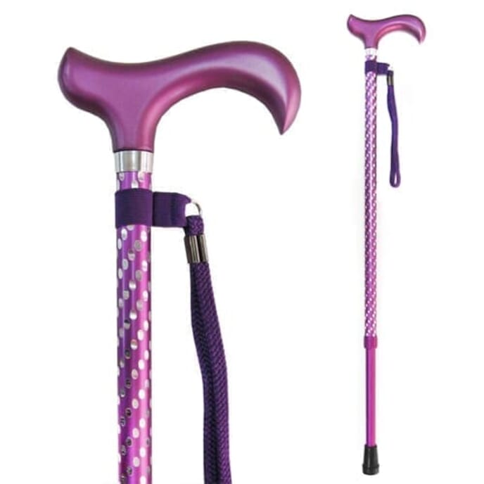 spotty adjustable walking stick purple