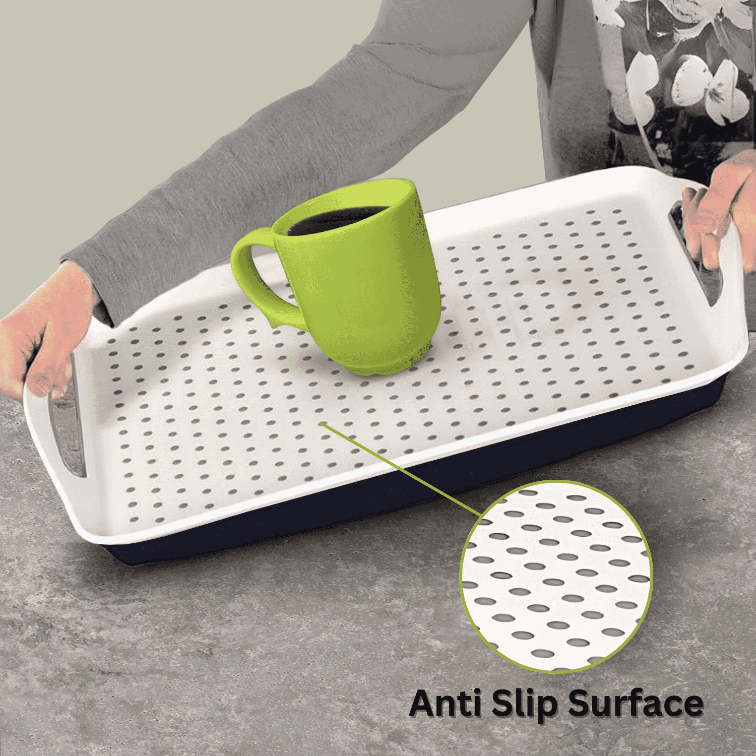 stay tray with bean bag non slip