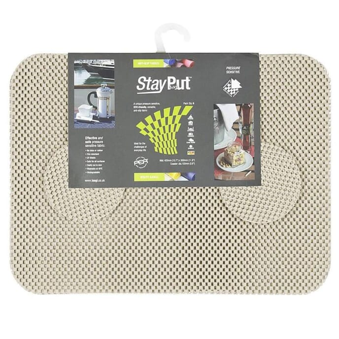 stayput non slip fabric tablemat and coaster set of six almond