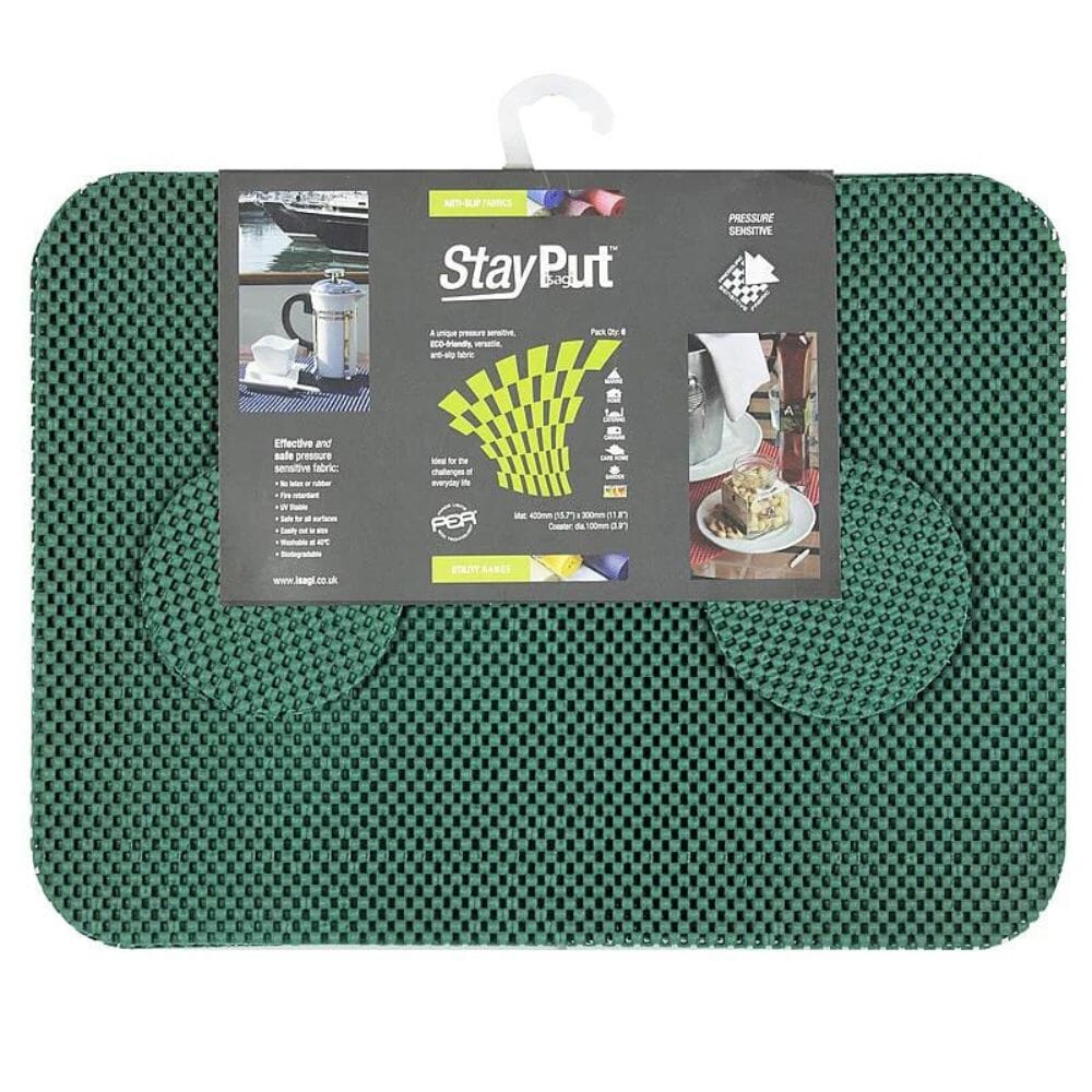 View StayPut NonSlip Fabric Tablemat and Coaster Set of Six Forest Green information