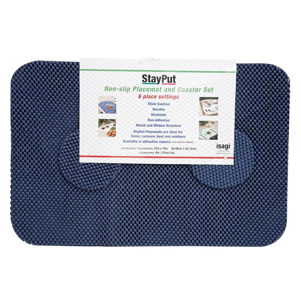 View StayPut NonSlip Fabric Tablemat and Coaster Set of Six Indigo Blue information