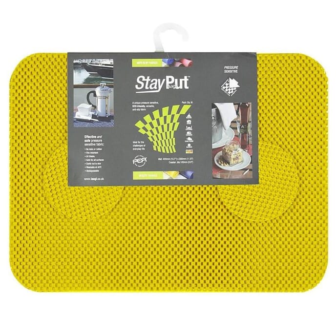 stayput non slip fabric tablemat and coaster set of six mimosa yellow