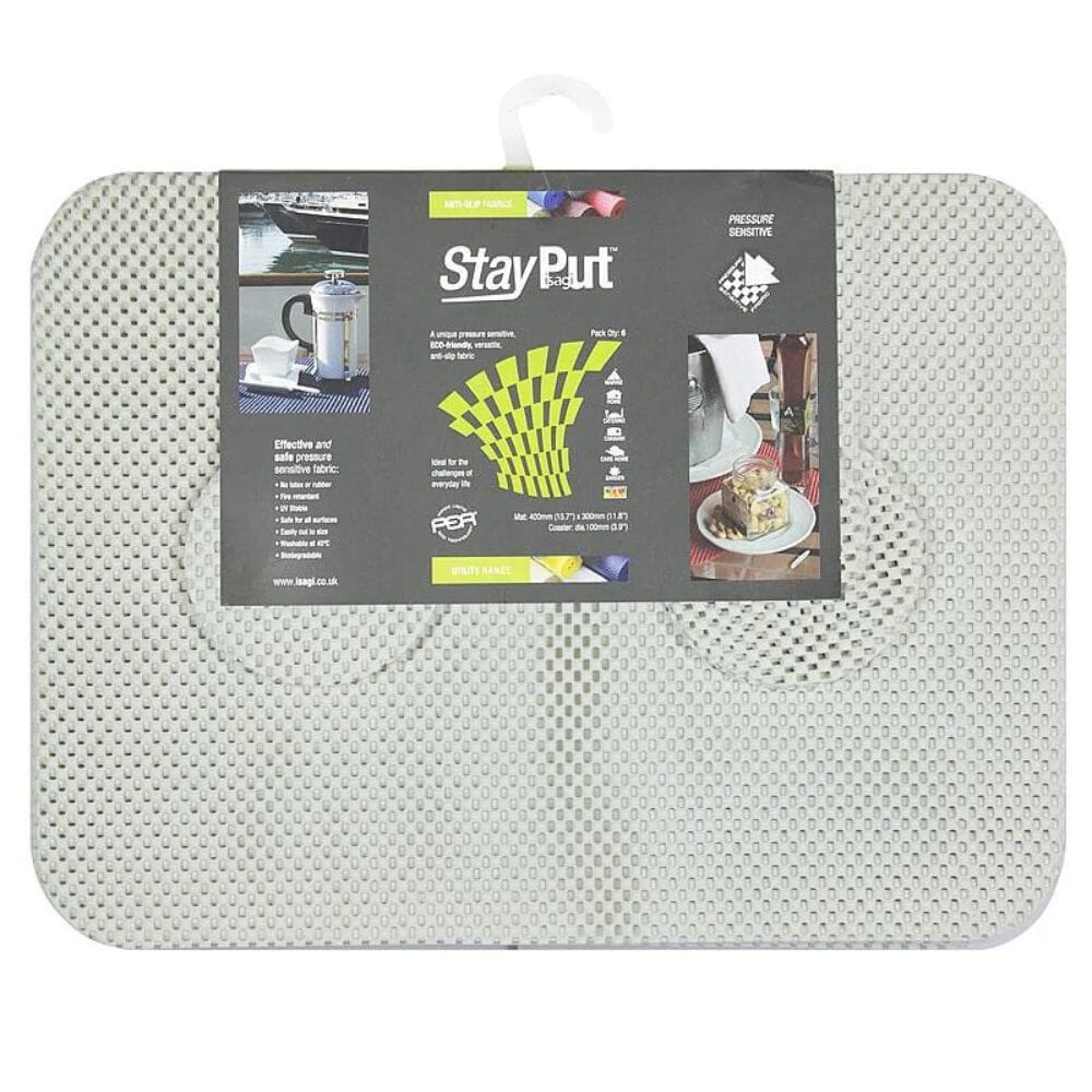 View StayPut NonSlip Fabric Tablemat and Coaster Set of Six Pearl White information