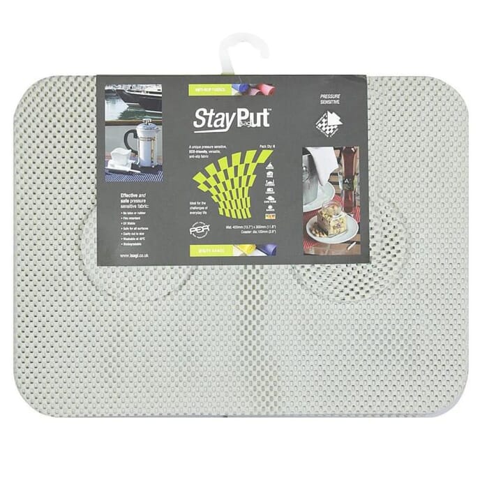 stayput non slip fabric tablemat and coaster set of six pearl white