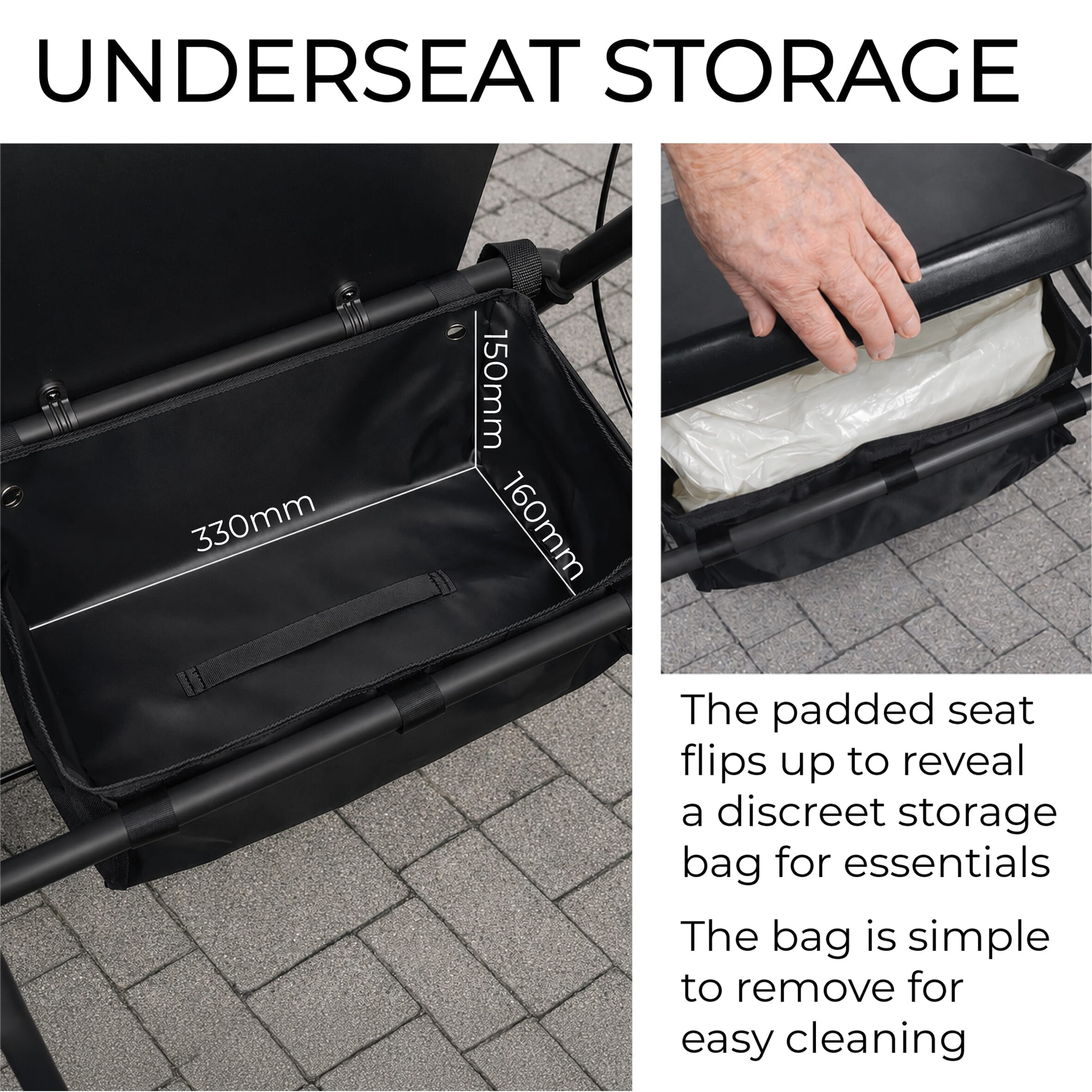 steel rollator with seat storage