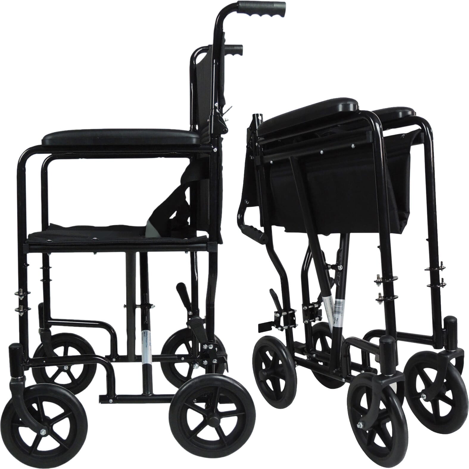 steel travel wheelchair black open and folded