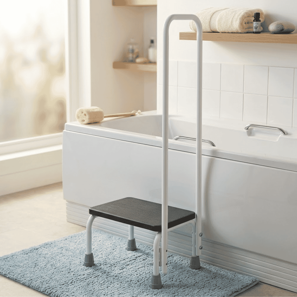 step stool with support rail lifestyle
