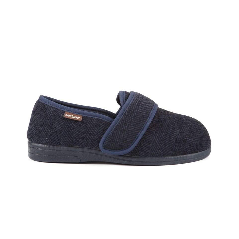 steve mens extra wide slippers navy side on