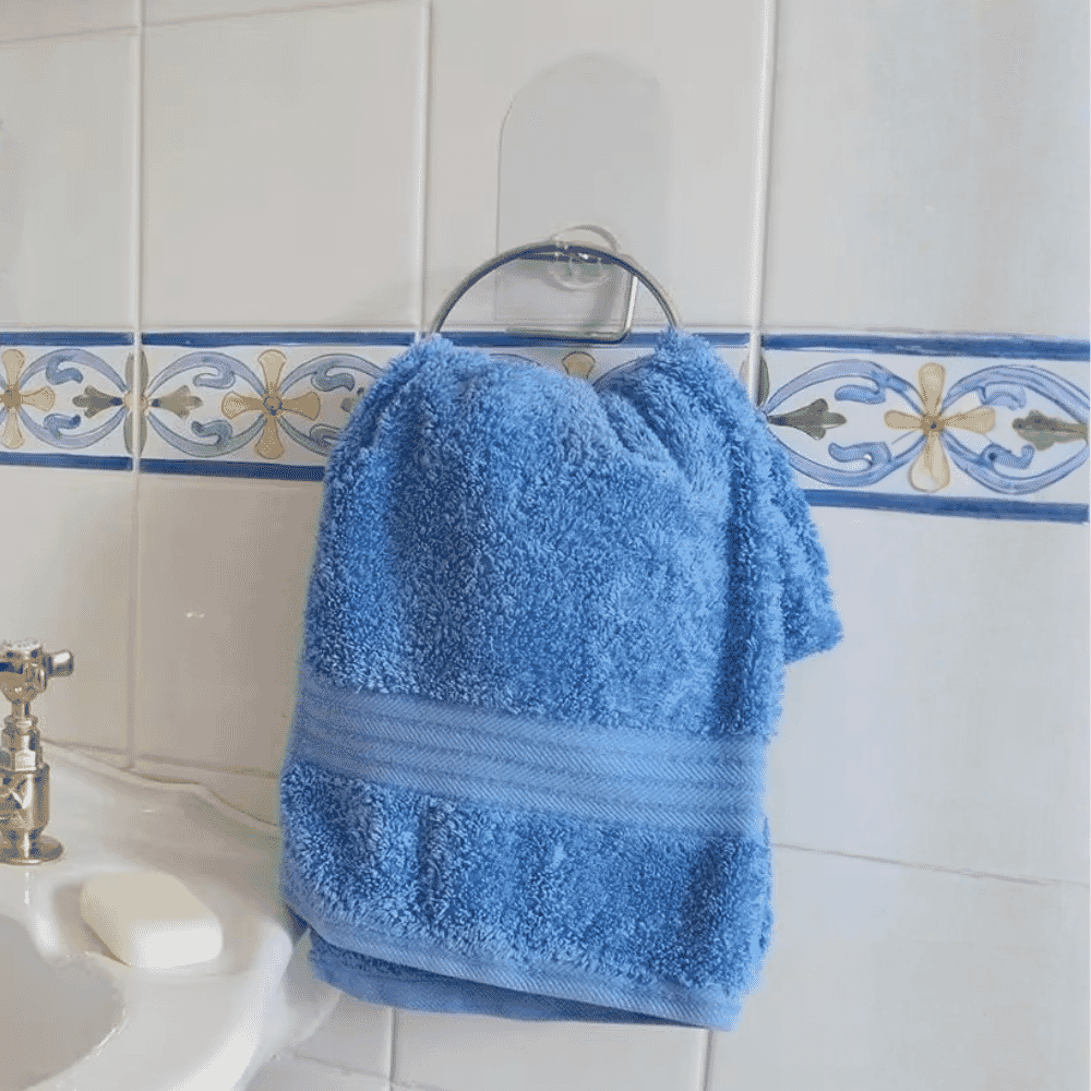 stick n stay bathroom hook set towel in use