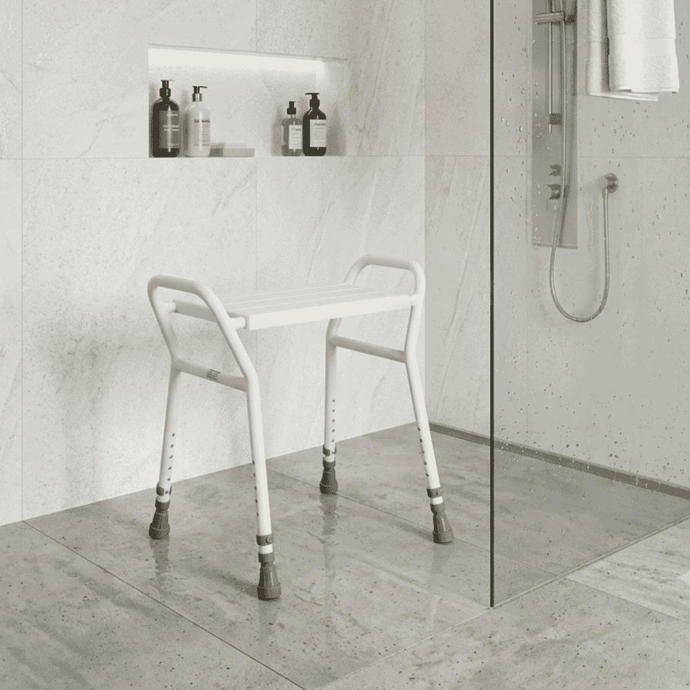 strood shower stool with anti scratch finish in shower