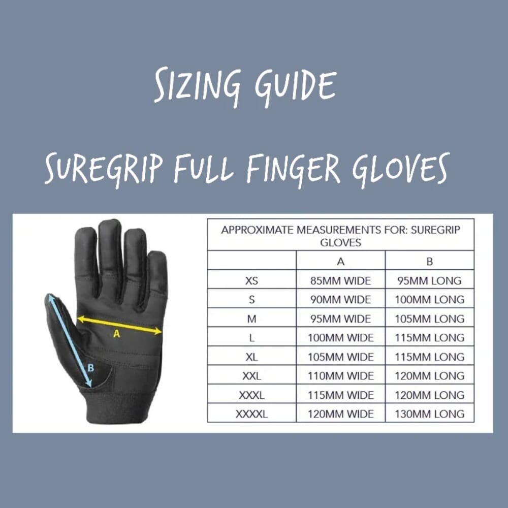 suregrip wheelchair gloves size guide