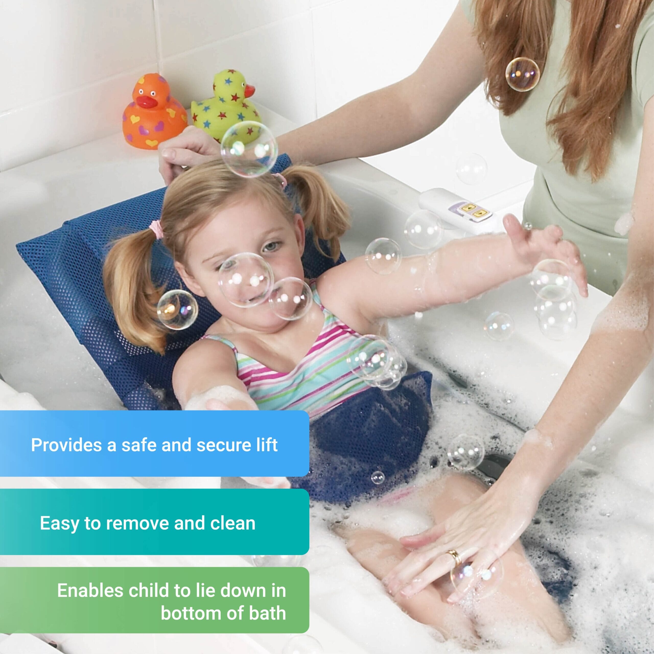 surfer bather showing child in bath