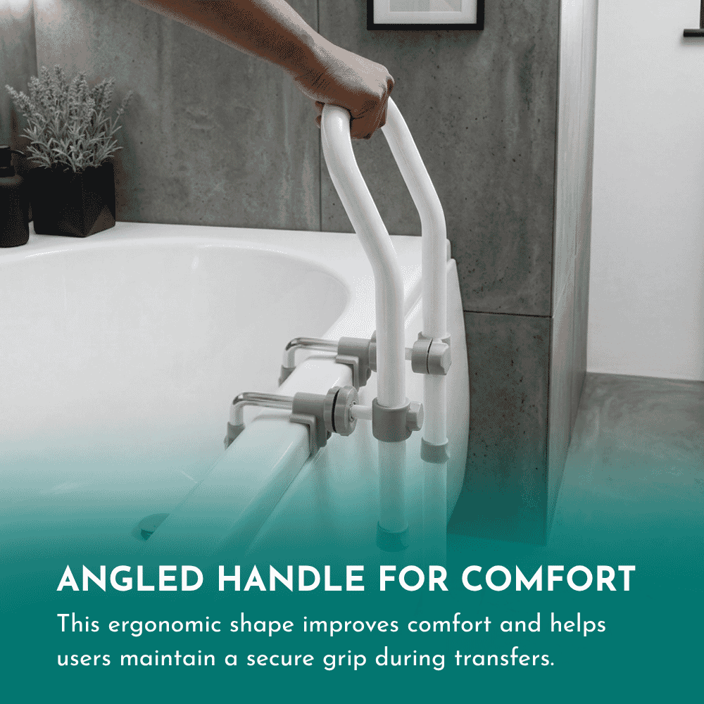 swedish bath rail white epoxy coated steel in use
