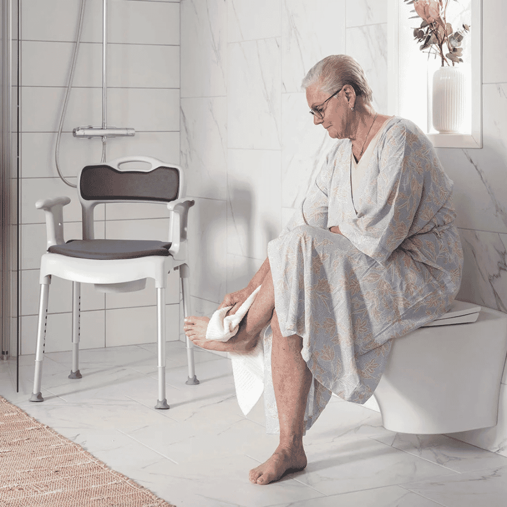 swift 4 in 1 shower commode chair in shower