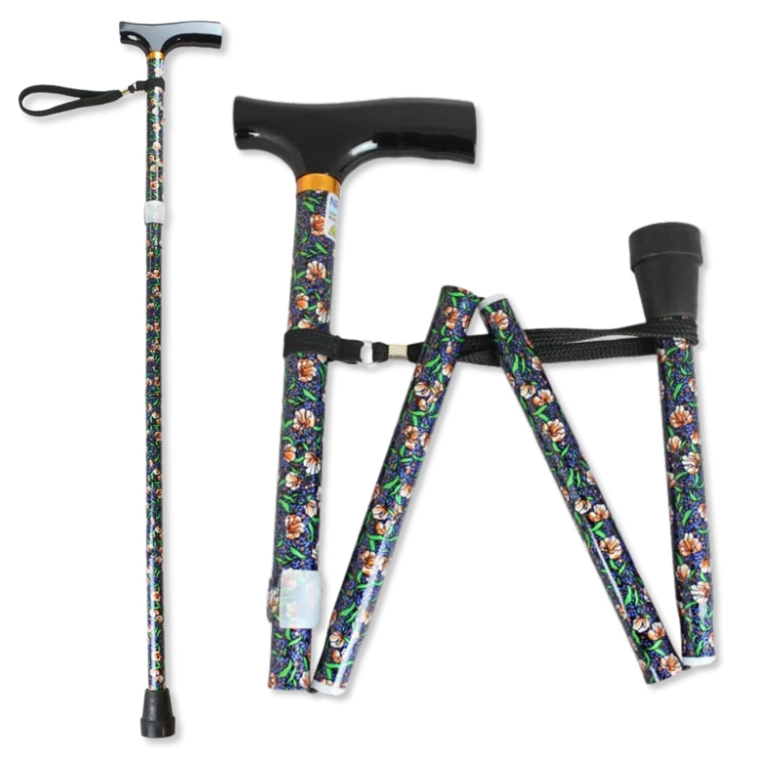 t handle folding walking stick wild floral