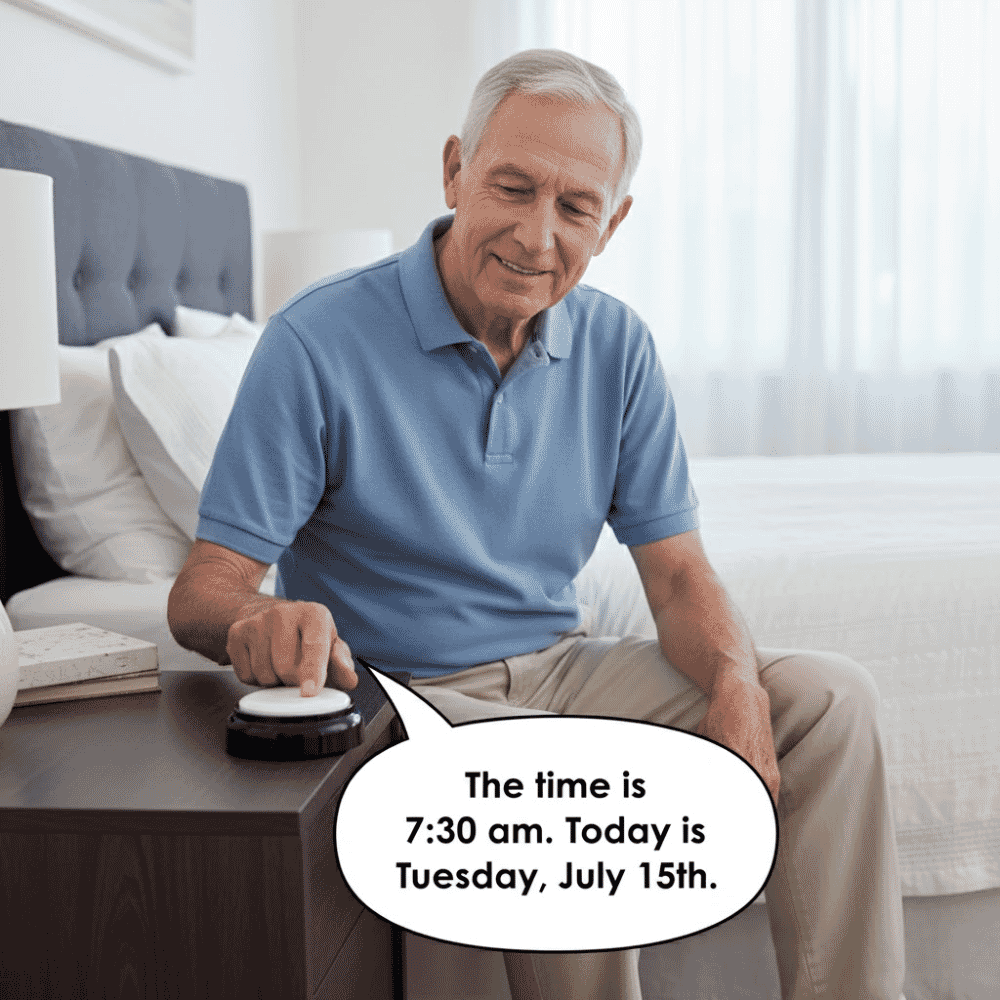 talking button clock in use