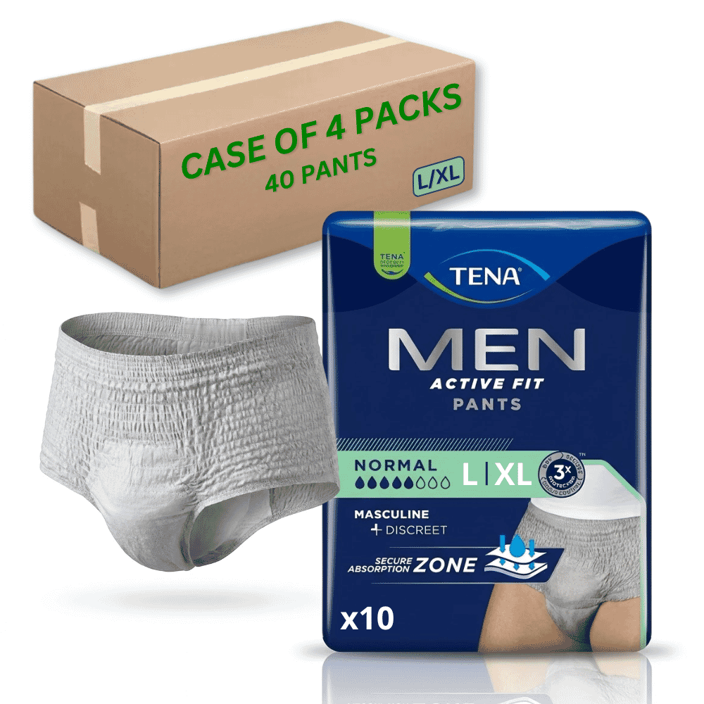 tena men active fit pants normal l xl case of 40