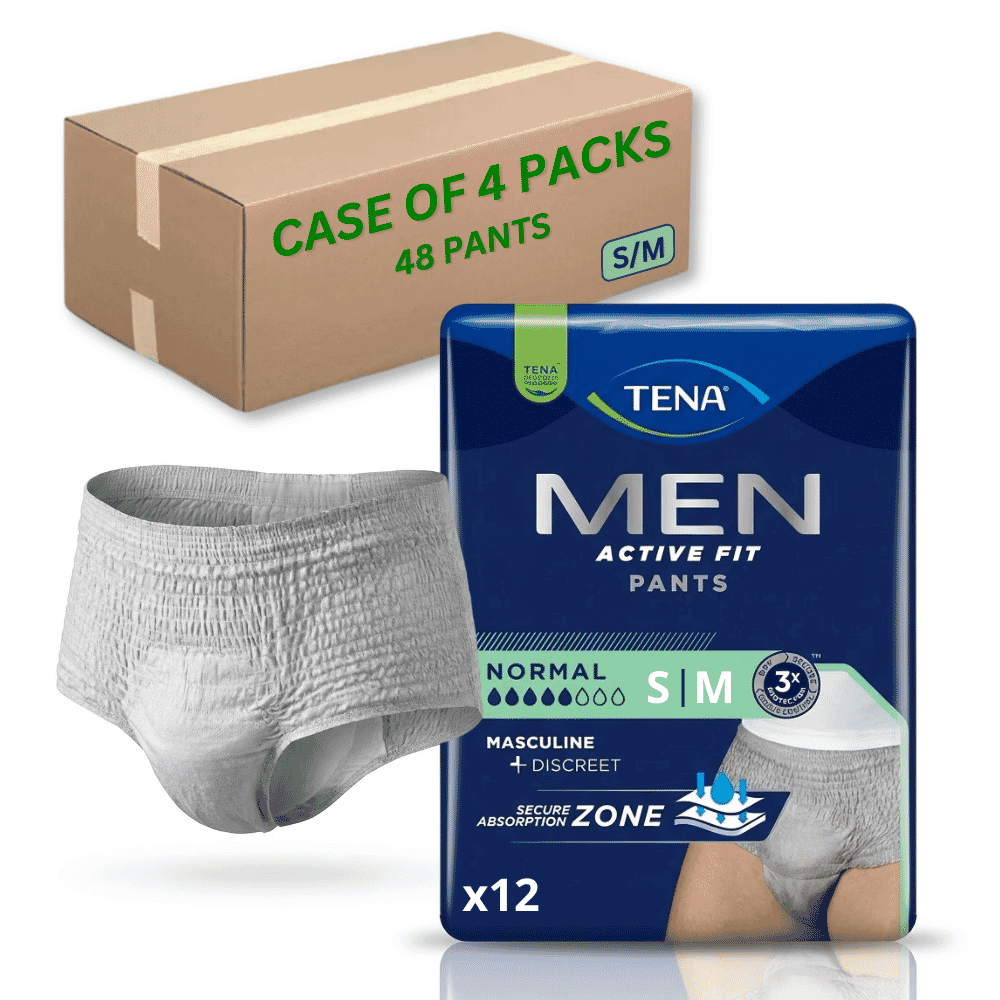 tena men active fit pants normal s m case of 48