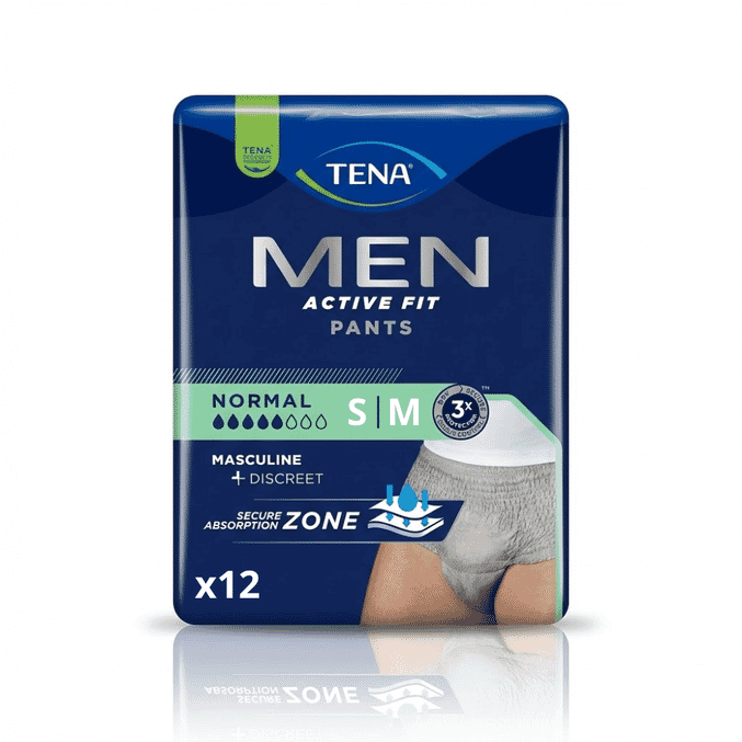 tena men active fit pants normal s m pack of 12