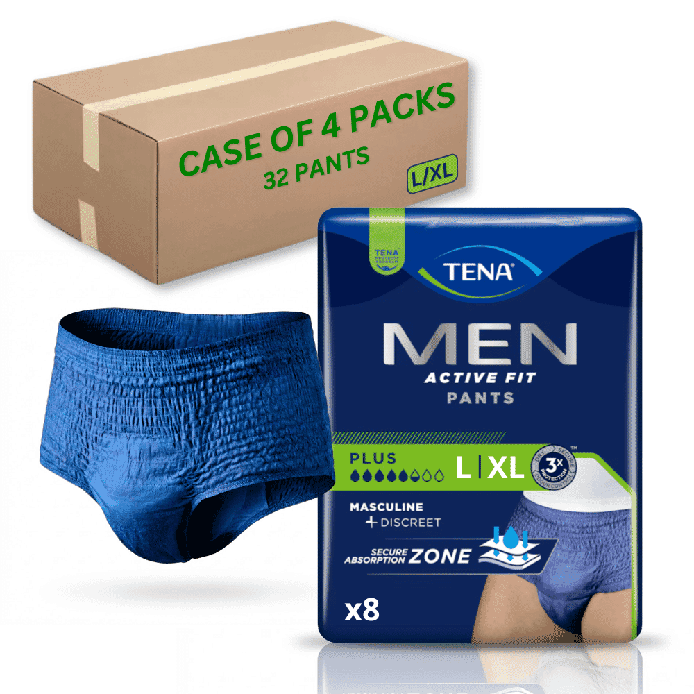 tena men active fit pants plus l xl case of 32