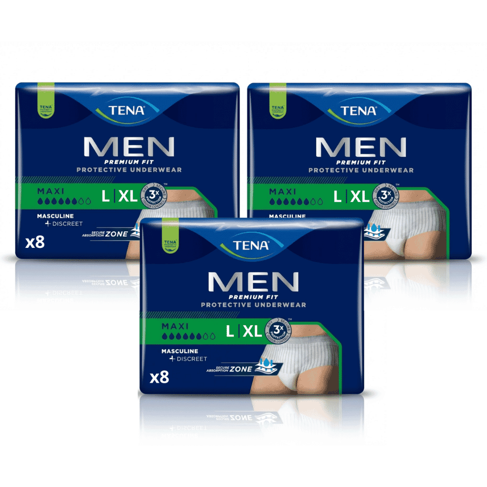 tena men premium fit protective underwear l xl case of 24