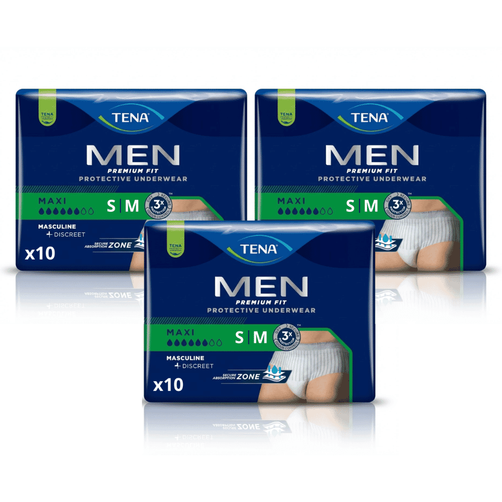 tena men premium fit protective underwear s m case of 30