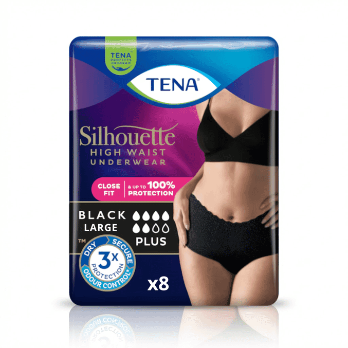 tena silhouette plus high waist pants large black pack of 8
