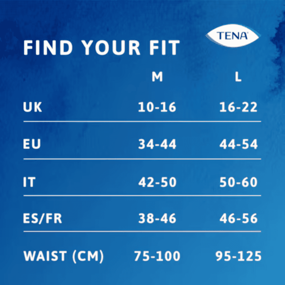 tena silhouette plus high waist pants size chart