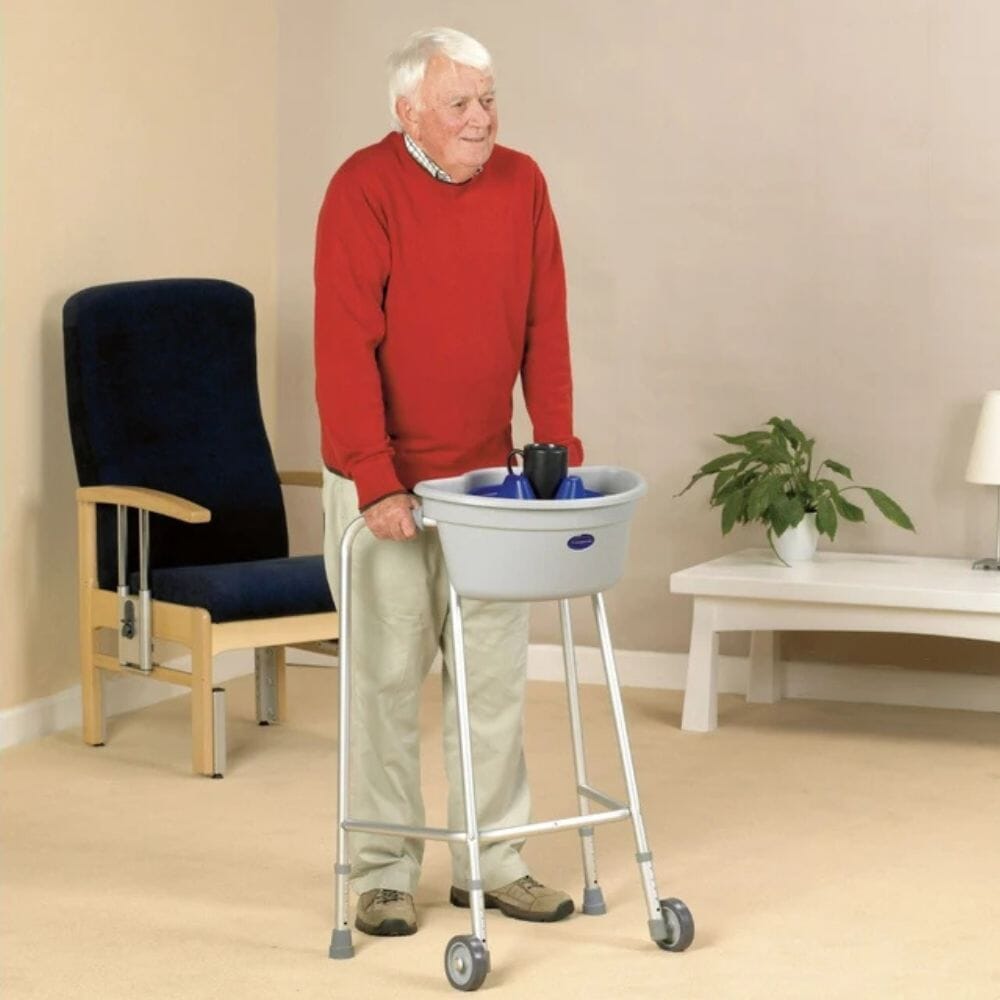 the buckingham walking frame caddy in use