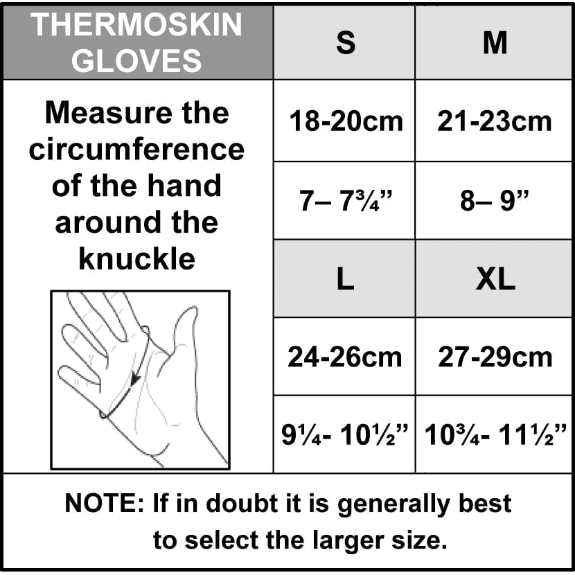 thermoskin thermal arthritic gloves sizing chart