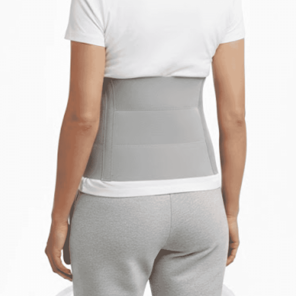 three panel abdominal binder bock on model