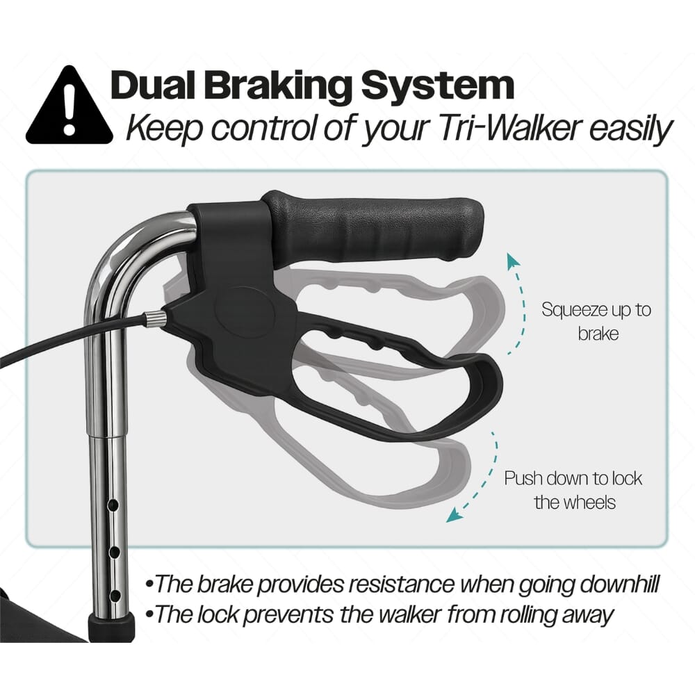 three wheeled walker silver brakes