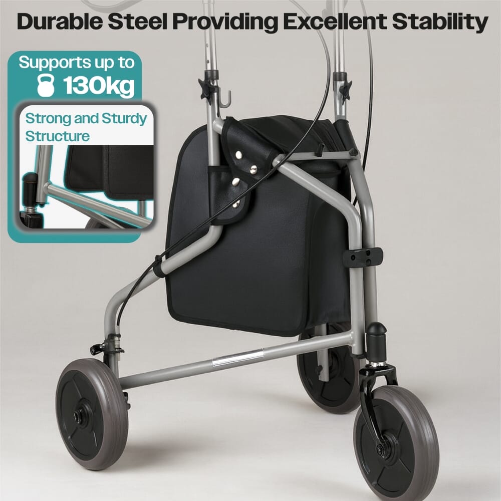 three wheeled walker silver durable
