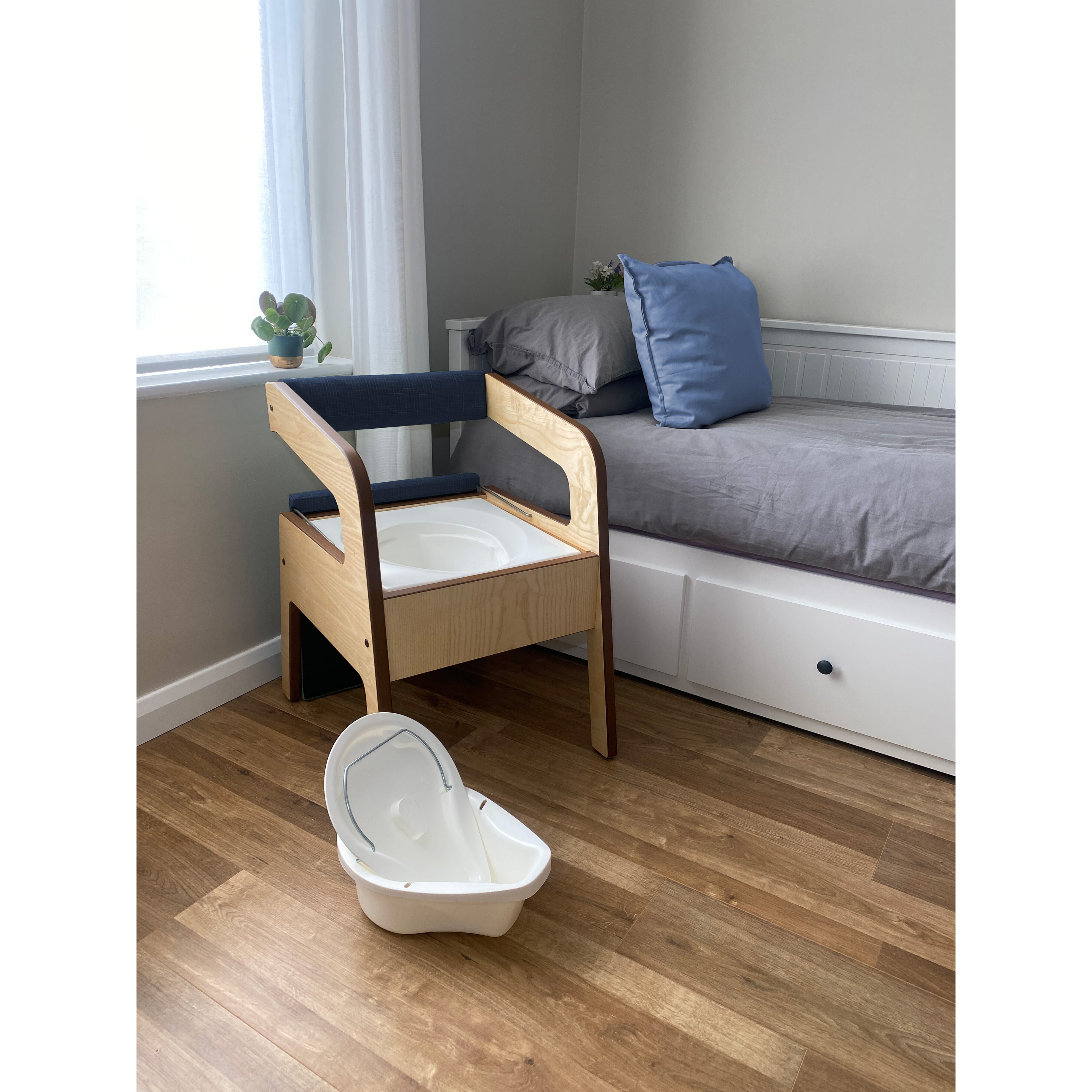 timberry scandi petite commode ash frame blue upholstery 2