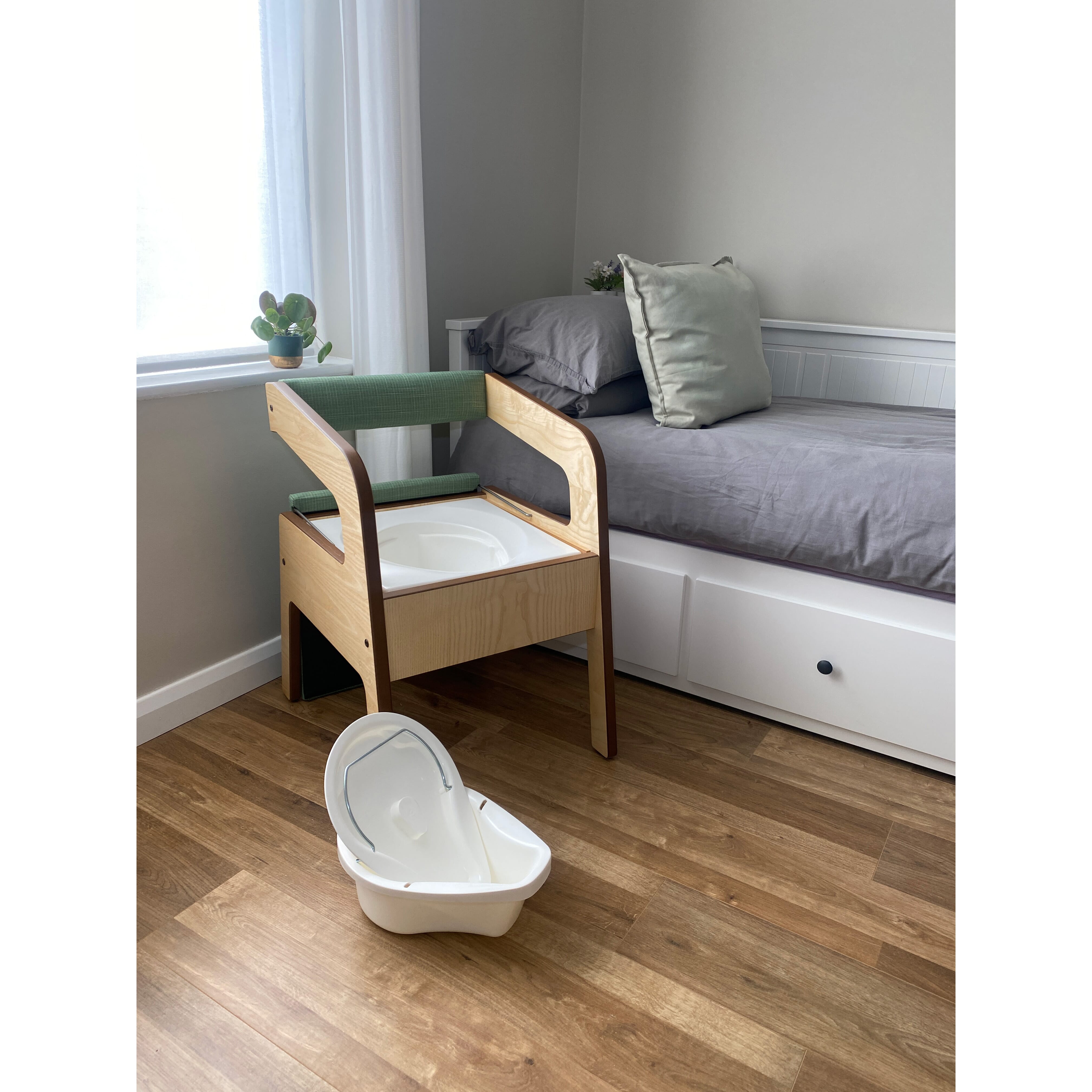 timberry scandi petite commode ash frame green upholstery 2