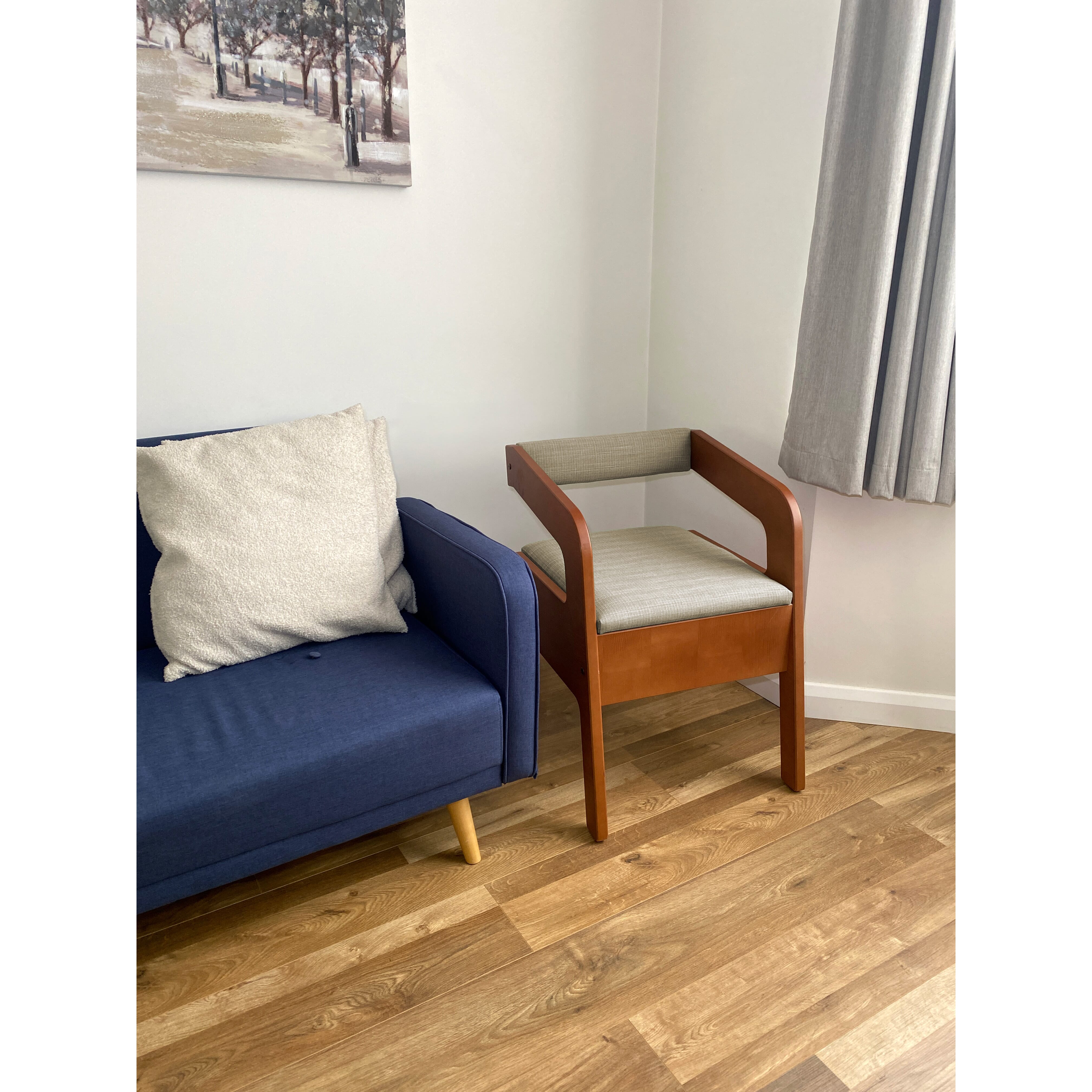 timberry scandi petite commode walnut frame beige upholstery 2