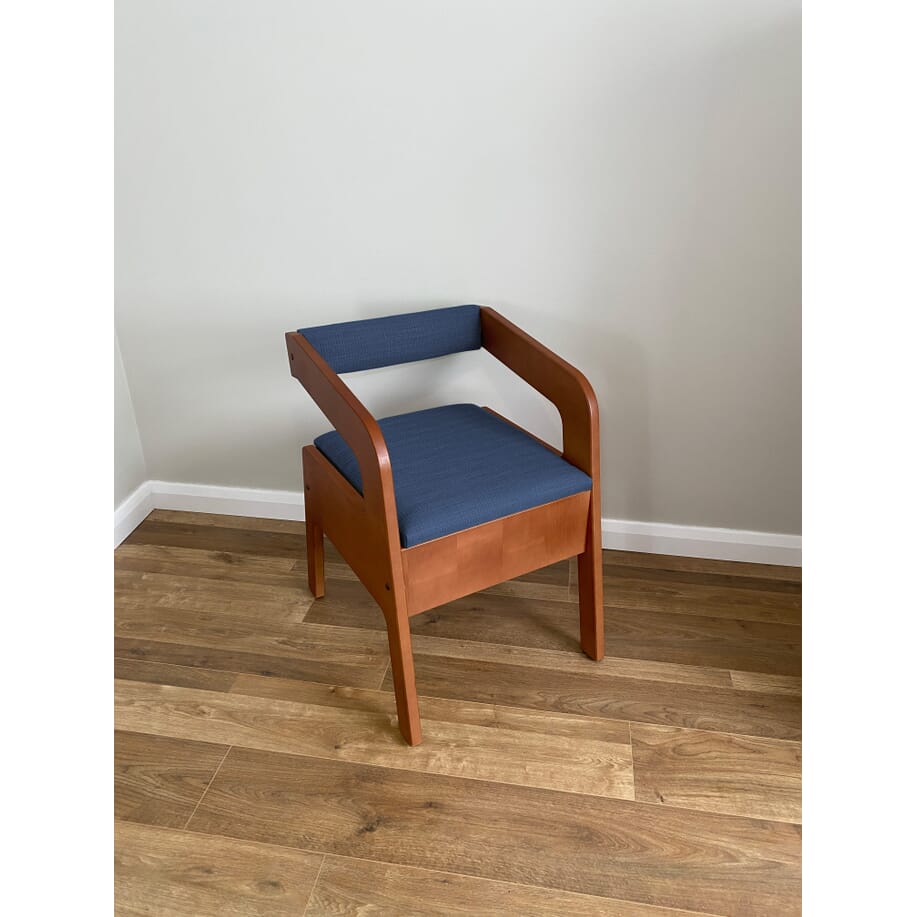 timberry scandi petite commode walnut frame blue upholstery