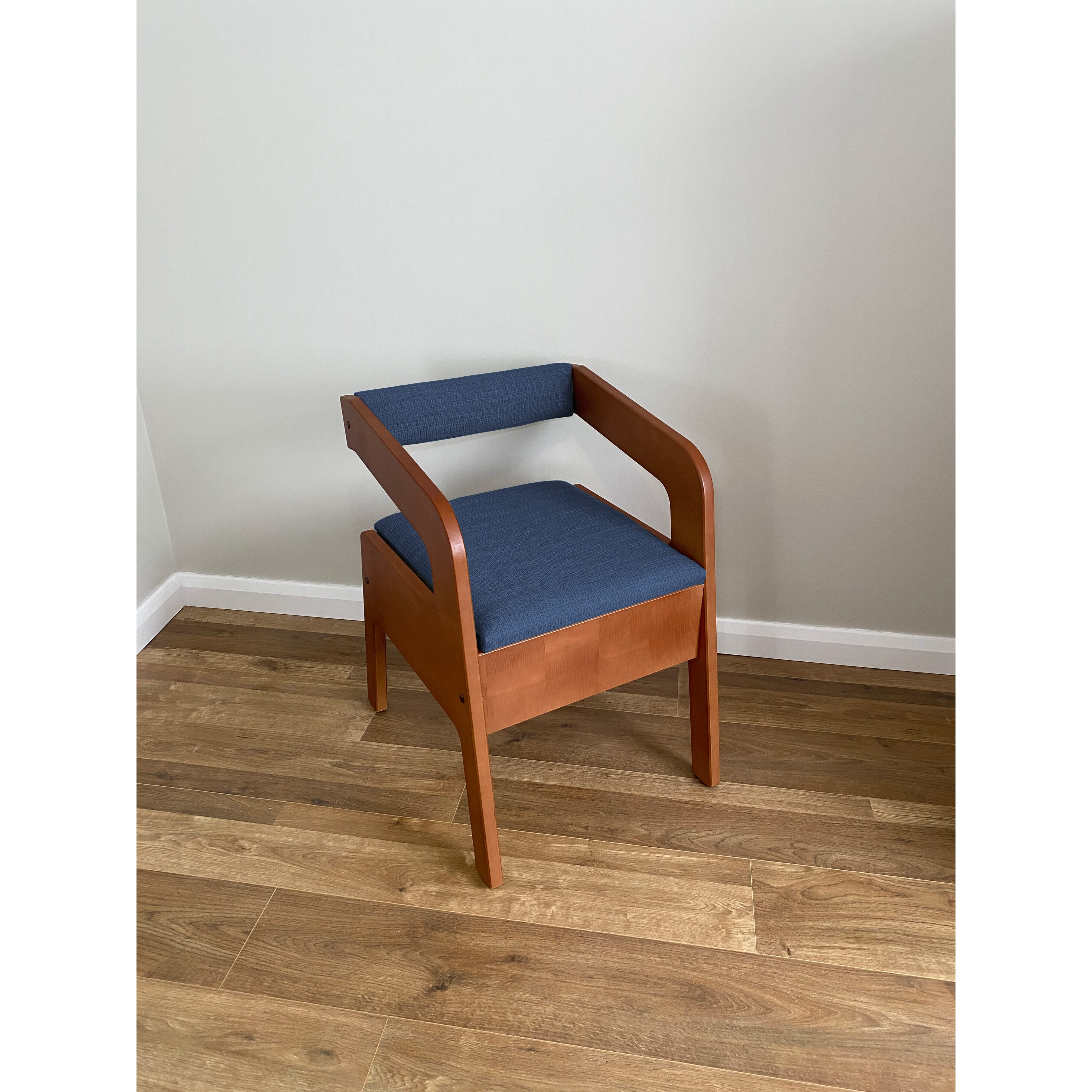 timberry scandi petite commode walnut frame blue upholstery