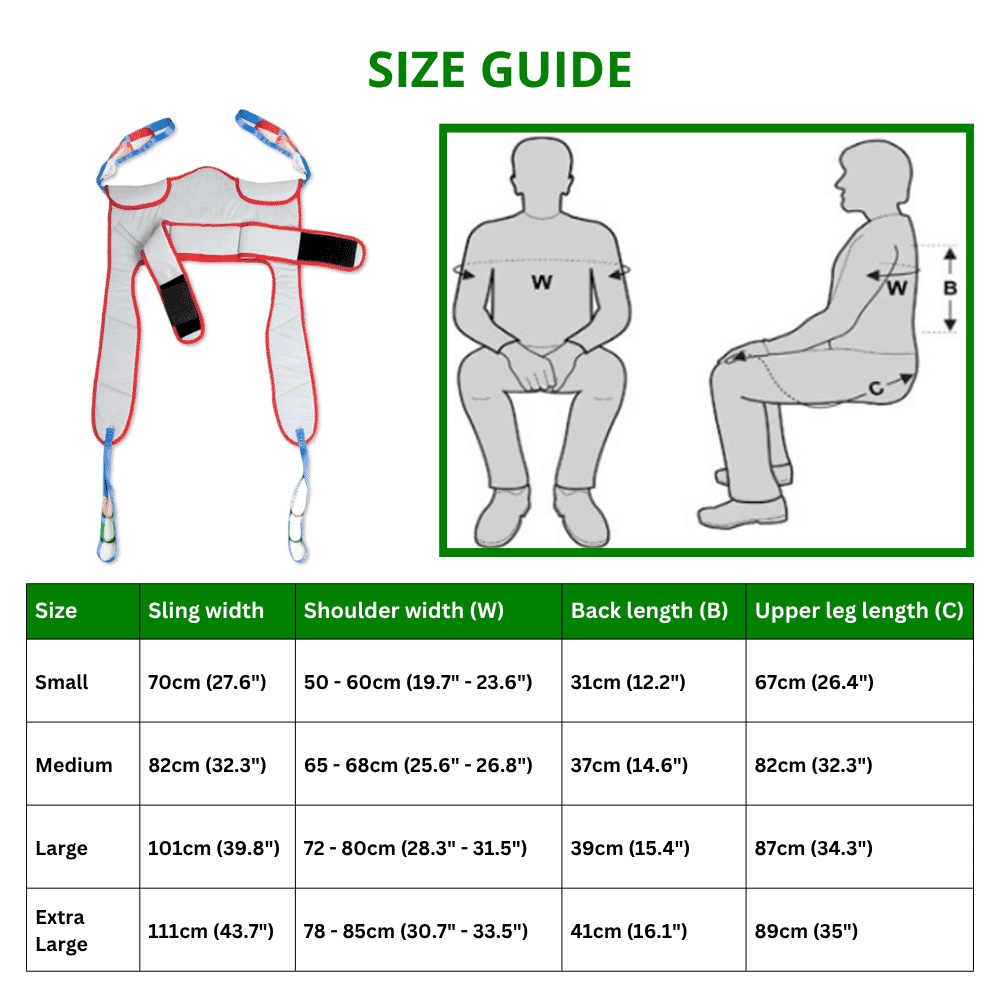 toilet access sling size guide