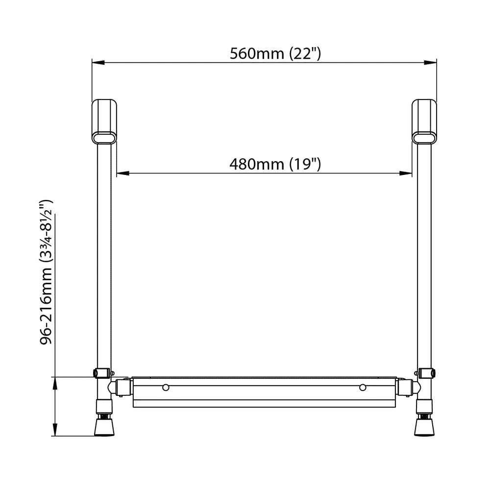 toilet platform with handrails front dimensions