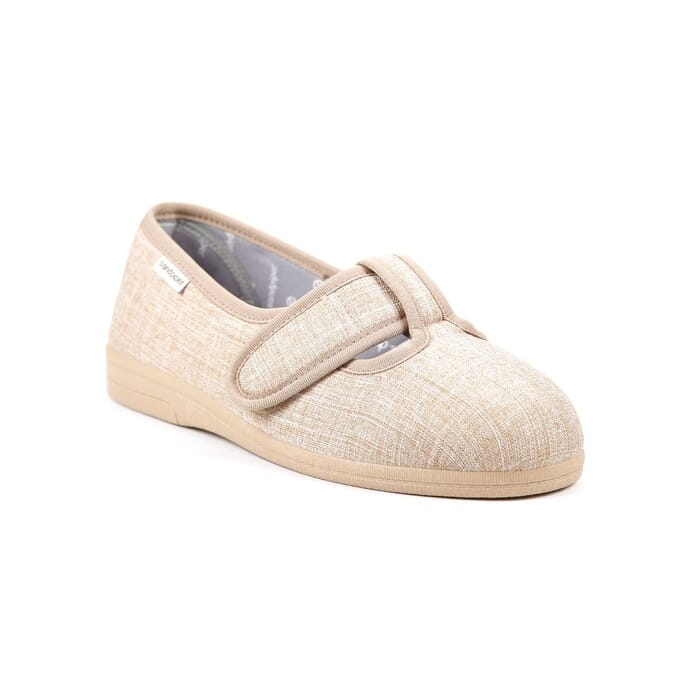 tracy ladies extra wide slipper shoes beige