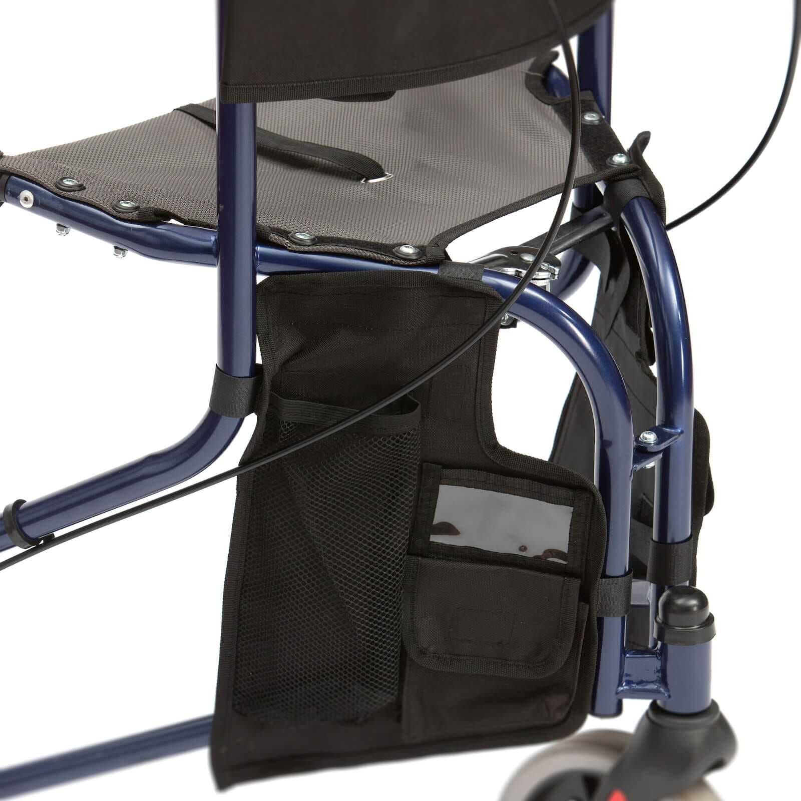 tri walker with seat blue showing bag