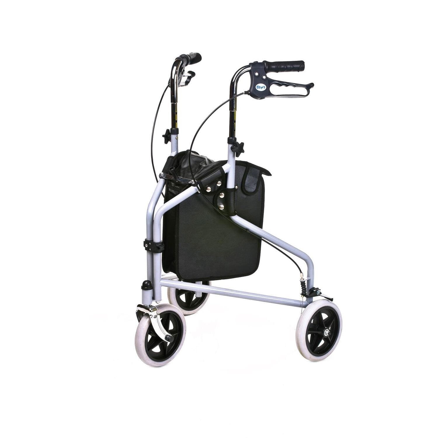 tri wheel walker with lockable brakes silver grey