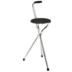 Tripod Fold Seat Walking Stick - Black