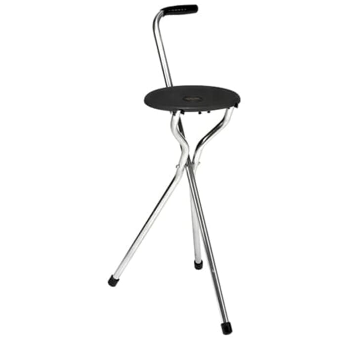 tripod fold seat walking stick black